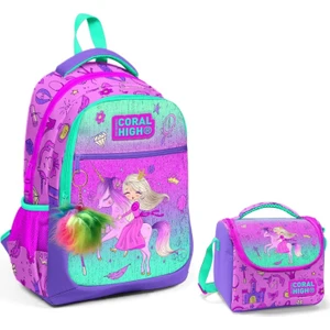 Coral High Pembe Yeşil Unicorn ve Prenses Okul Sırt ve Beslenme Çantası Seti - Kız Çocuk