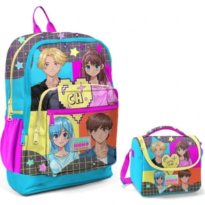 Coral High Mavi Pembe Anime Okul Sırt ve Beslenme Çantası Seti