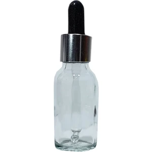 Şeffaf Cam Şişe 2 Adet x 20 ml Cam Damlalıklı Gümüş Renk Kapaklı