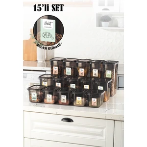 Renkli Etiketli 15LI Set Peggy Dikdörtgen Saklama Kabı 5x(1,3-2-3,2 Litre) Antrasit