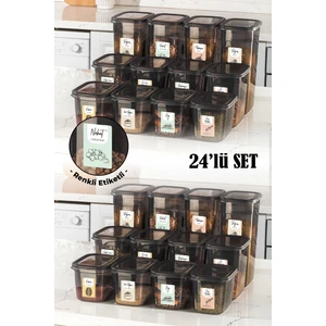 Renkli Etiketli 24LÜ Set Peggy Dikdörtgen Saklama Kabı 8x(1,3-2-3,2 Litre) Antrasit