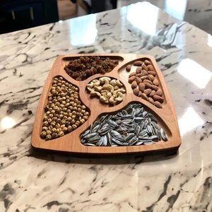 Niya Wood  Ahşap Çerezlik 5 Bölmeli 28 Cm Çapında Çerezlik Çok Amaçlı