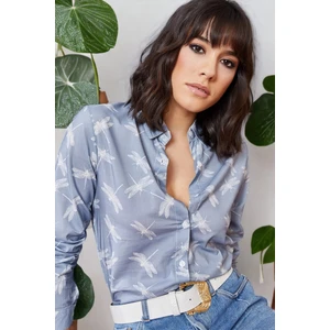 New Laviva Kadın Indigo Iki Renkli Desenli Uzun Kol Regular Kesim Standart Boy Gömlek