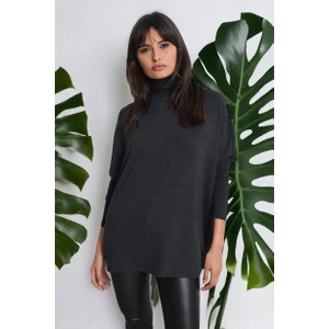 New Laviva Kadın Antrasit Yeni Moda Uzun Kol Oversize Kesim Basic Örme Bluz
