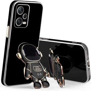 Xiaomi Redmi Note 12 Pro 5g Kılıf Kamera Korumalı Astronot Desenli Standlı Silikon Siyah