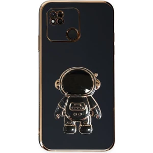 Xiaomi Redmi 10C Kılıf Kamera Korumalı Astronot Desenli Standlı Silikon Siyah