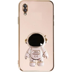 Samsung Galaxy A10 Kılıf Kamera Korumalı Astronot Desenli Standlı Silikon Pembe