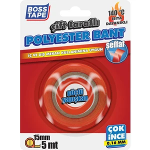 Boss Tape Çift Taraflı Yüksek Isıya Dayanıklı Polyester Bant En:15mm Boy:5mt