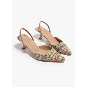 Nişantaşı Shoes Ponnie Renkli Hasır Sivri Burun Kadın Topuklu Ayakkabı