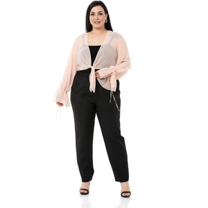 Büyük Beden Kol Detaylı Önü Bağlamalı Şifon Pudra Bolero