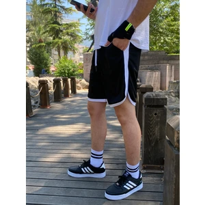 Relax Family Xf Erkek Siyah Basketbol Çizgili Şort Atletik Fitness Spor Egzersizi Koşu Spor Hızlı Kuruyan Bermuda