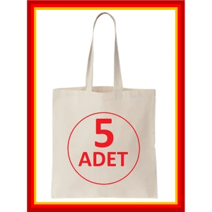 Punch Pazarı 5 Adet Baskısız Ham Bez Çanta 35X40 Kulplu Boyama Omuz Plaj Ekmek Alışveriş Çantası Çanta