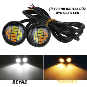 STS Oto Aksesuar Kartal Göz LED Ayna Altı LED Eagle Eye Civatalı Çift  Renk Turuncu – Beyaz 18MM