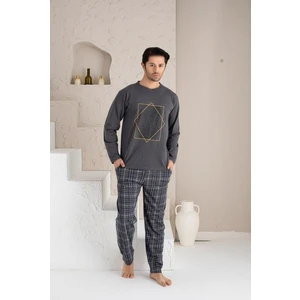 Erkek Uzun Baskılı Cepli Pijama Takımı Yüzde Yüz Pamuk  Erkek Pijama Takımı