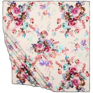 Bursa İpek Krem Begonya Desen Ipeksi Eşarp