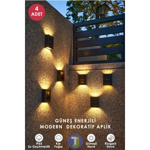 4 Adet Modern Solar Güneş Enerjili 4 Ledli Bahçe Aydınlatması Aplik Sarı Işık LED Lamba