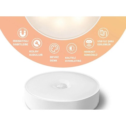 2 Adet Pır Hareket Sensörlü USB Şarj Edilebilir LED Işık Lamba Dolap Içi Ev Lamba 2ADET-BEYAZRENKSENSÖRLÜ fiyatları
