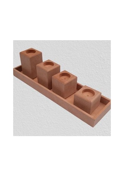 Hobi Dekoratif Model Dörtlü Mumluk Set Ahşap Ham Mdf El Yapımı