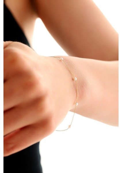 14 Ayar Altın İncili Bileklik modelleri