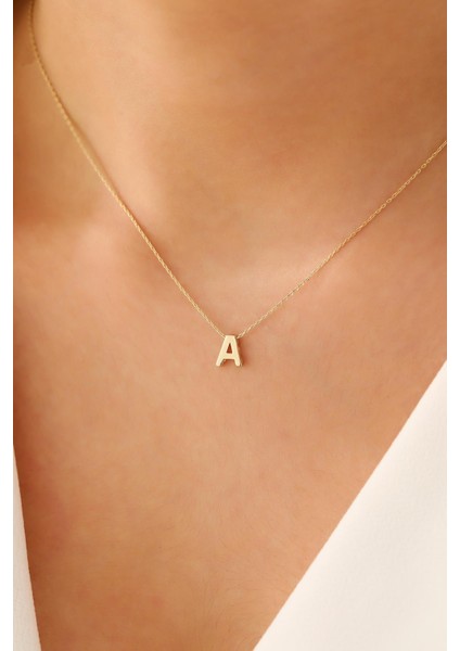 14 Ayar Altın Üç Boyutlu A Harf Kolye