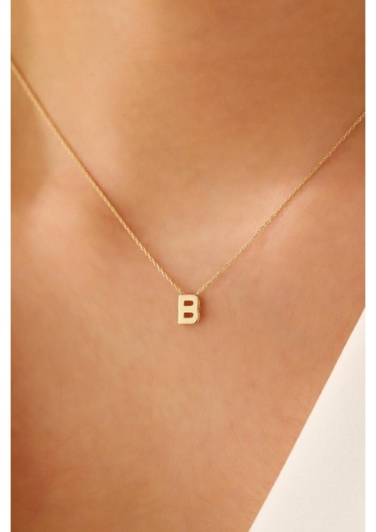14 Ayar Altın Üç Boyutlu B Harf Kolye