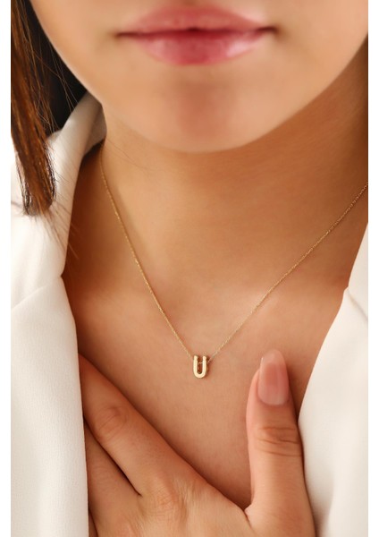 14 Ayar Altın Üç Boyutlu Ü Harfi Kolye fiyatları