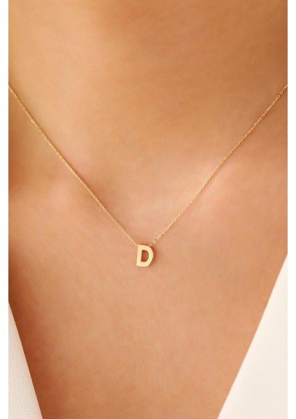 14 Ayar Altın Üç Boyutlu D Harf Kolye