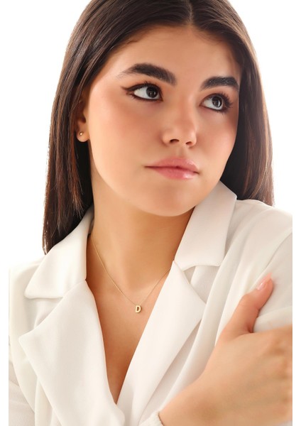 14 Ayar Altın Üç Boyutlu D Harf Kolye modelleri