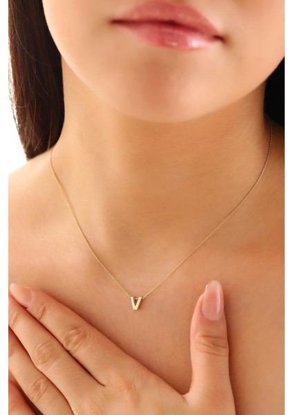 14 Ayar Altın Üç Boyutlu V Harf Kolye fiyatları