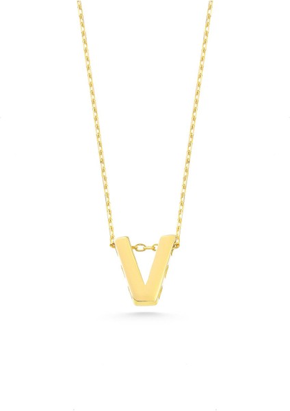 14 Ayar Altın Üç Boyutlu V Harf Kolye fırsatları