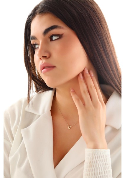 14 Ayar Altın Üç Boyutlu Ü Harfi Kolye modelleri