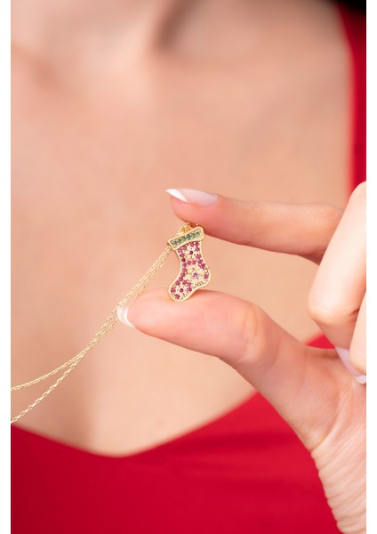 925 Ayar Gümüş Zincirli Şanslı Noel Çorabı Kadın Kolye modelleri