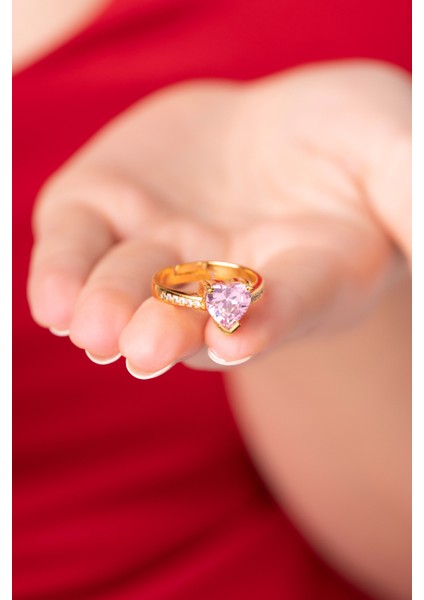 925 Ayar Ayarlanabilir Pembe Kristal Renkli Parlak Taşlı Kadın Yüzük fiyatları