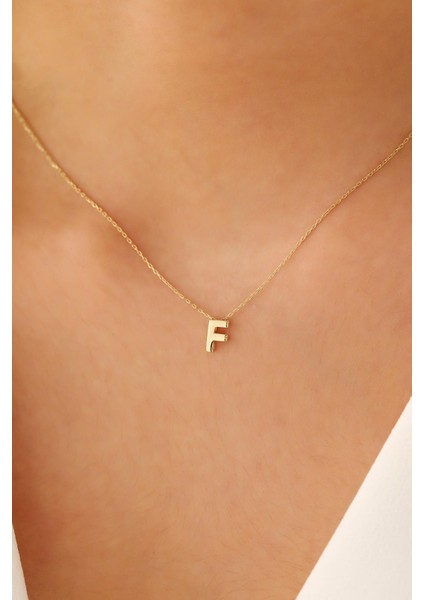 14 Ayar Altın Üç Boyutlu F Harf Kolye