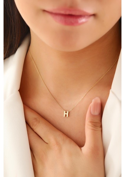 14 Ayar Altın Üç Boyutlu H Harf Kolye fiyatları