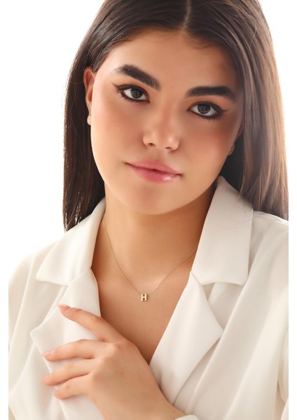 14 Ayar Altın Üç Boyutlu H Harf Kolye modelleri