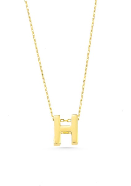 14 Ayar Altın Üç Boyutlu H Harf Kolye fırsatları