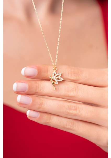 925 Ayar Gümüş Zincirli Melek Pırlanta Taşlı Kadın Kolye modelleri