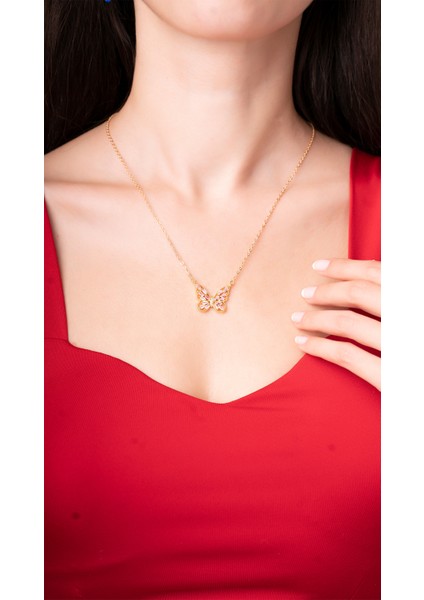 925 Ayar Gümüş Zincirli Kelebek Pembe Kristal Taşlı Kadın Kolye fiyatları