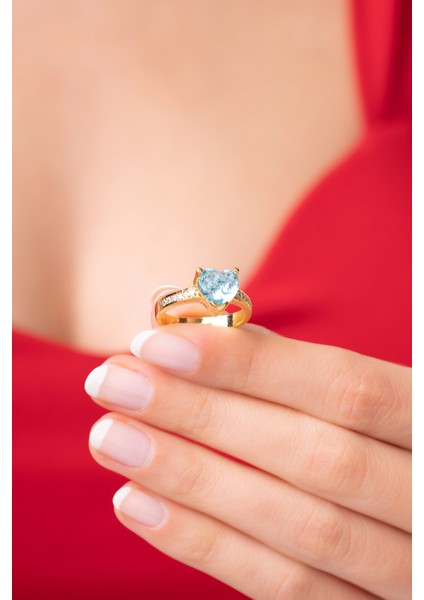 925 Ayar Ayarlanabilir Mavi Zirkon Taşlı Kalpli Kadın Yüzük fiyatları