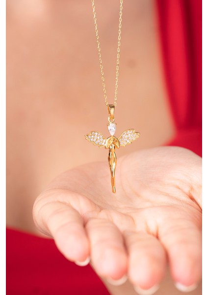 925 Ayar Gümüş Zincirli Melek Zirkon Taşlı Kadın Kolye