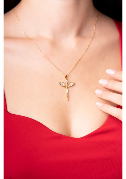 925 Ayar Gümüş Zincirli Melek Zirkon Taşlı Kadın Kolye fiyatları