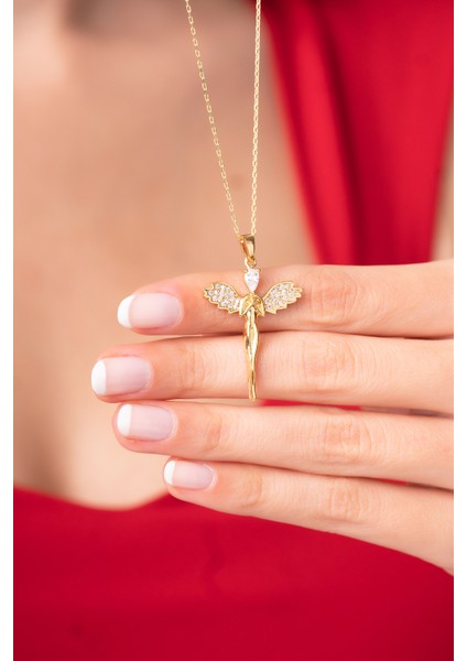 925 Ayar Gümüş Zincirli Melek Zirkon Taşlı Kadın Kolye modelleri