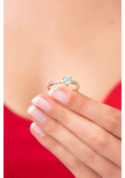 925 Ayar Ayarlanabilir Mavi Zirkon Taşlı Kalpli Zarif Yüzük fiyatları