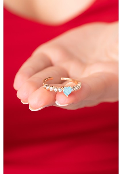 925 Ayar Ayarlanabilir Mavi Zirkon Taşlı Kalpli Zarif Yüzük modelleri