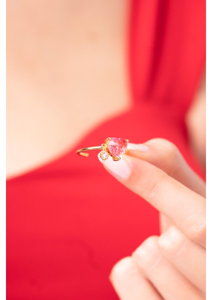 925 Ayar Ayarlanabilir Pembe Kristal Renkli Parlak Taşlı Kadın Yüzük fiyatları