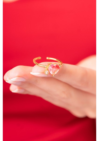 925 Ayar Ayarlanabilir Pembe Kristal Renkli Parlak Taşlı Kadın Yüzük modelleri