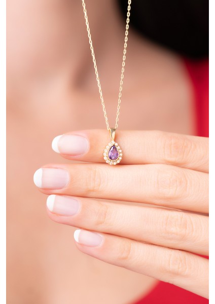 925 Ayar Lila Renkli Su Damlası Kadın Kolye fiyatları