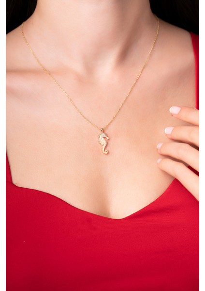 925 Ayar Deniz Atı Gold Kadın Kolye