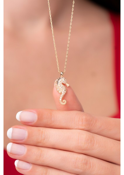 925 Ayar Deniz Atı Gold Kadın Kolye modelleri